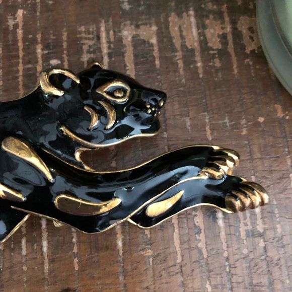 Rare Vintage Mimi Di N Mini Din Black Enamel Jaguar Lion Belt Buckle 8" - Picture 6 of 8